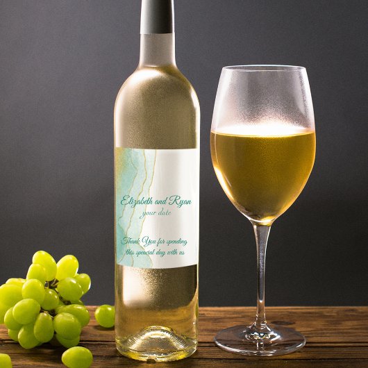 Gouden Glitter Turquoise Waterverf  Wijn Etiket