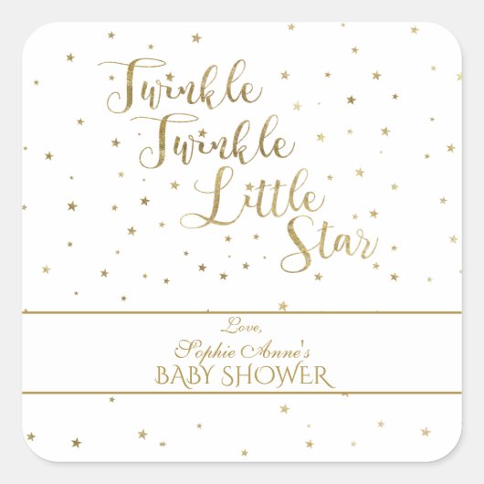 Gouden Glitter Twinkle Twinkle Meisje Baby Shower Vierkante Sticker (Voorkant)