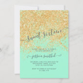 Gouden glitter typografie mint groen Sweet 16 Kaart (Voorkant)