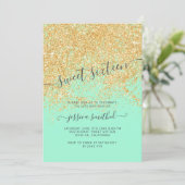 Gouden glitter typografie mint groen Sweet 16 Kaart (Staand voorkant)