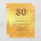 gouden glitter-uitnodiging voor het feest op 30ste (Voorkant / Achterkant)