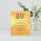 gouden glitter-uitnodiging voor het feest op 30ste (Staand voorkant)