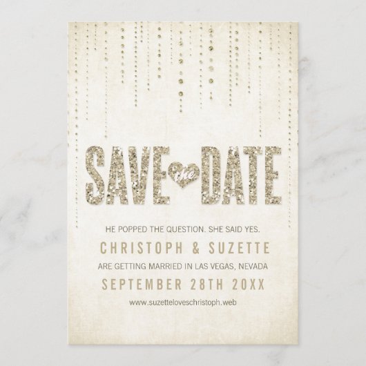 Gouden Glitter Uitzicht Save The Date Aankondiging (Voorkant)