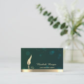 Gouden Glitter Veer Streep Champagne Notaris Groen Visitekaartje (Staand voorkant)