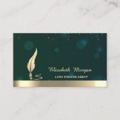 Gouden Glitter Veer Streep Champagne Notaris Groen Visitekaartje (Voorkant)