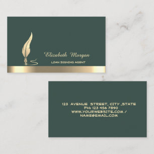 Gouden Glitter Veer Streep Notariskleur Saliegroen Visitekaartje
