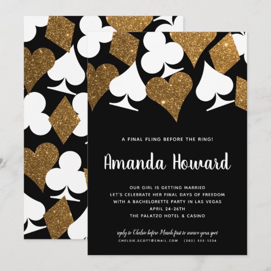 Gouden Glitter Vegas Thema Bachelorette Party Uitn Kaart (Voorkant / Achterkant)