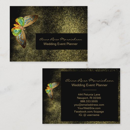 *~* Gouden glitter vergulde vlinder Chic Girly Bla Visitekaartje (Voorkant / Achterkant)