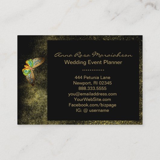 *~* Gouden glitter vergulde vlinder Chic Girly Bla Visitekaartje (Achterkant)