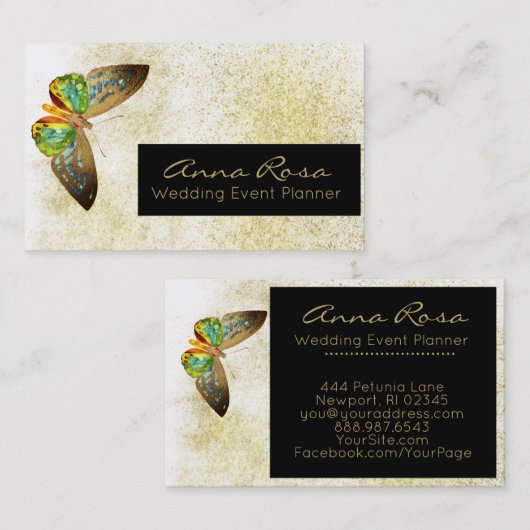 ** Gouden glitter vergulde Waterverf vlinder Visitekaartje (Voorkant / Achterkant)