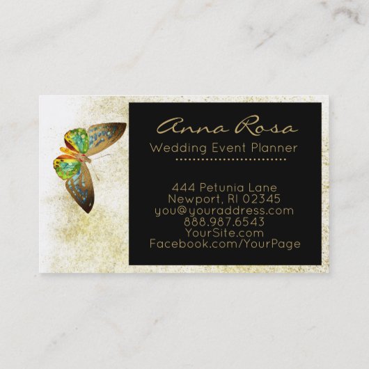 ** Gouden glitter vergulde Waterverf vlinder Visitekaartje (Achterkant)