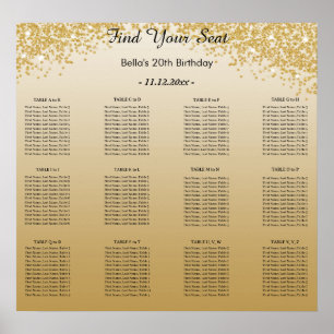Gouden Glitter Verjaardag Alfabetisch Zitplan Poster