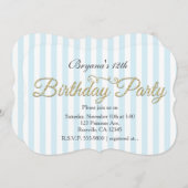 Gouden Glitter VERJAARDAG FEEST Blauwe uitnodiging (Voorkant / Achterkant)