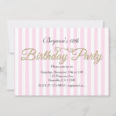 Gouden Glitter VERJAARDAG FEEST Roze uitnodigingen (Voorkant)