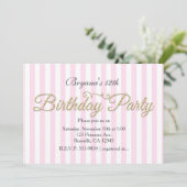 Gouden Glitter VERJAARDAG FEEST Roze uitnodigingen (Staand voorkant)