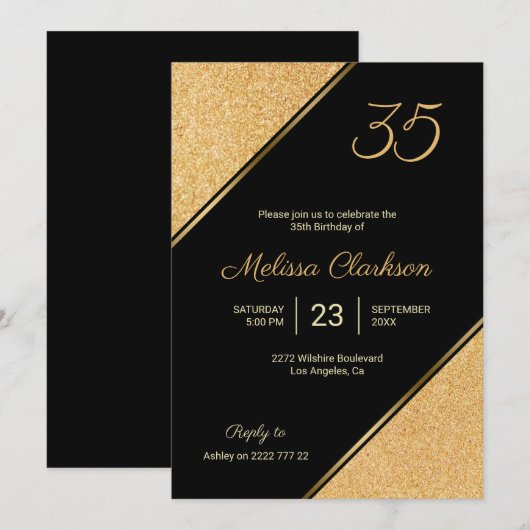 Gouden Glitter Verjaardag Kaart (Voorkant / Achterkant)