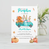 Gouden Glitter Verjaardag Pompoen Blauwe Vrachtwag Kaart (Staand voorkant)