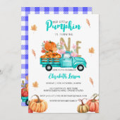 Gouden Glitter Verjaardag Pompoen Blauwe Vrachtwag Kaart (Voorkant / Achterkant)