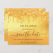 Gouden glitter verjaardag save the date kaart (Voorkant / Achterkant)