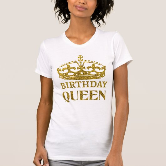 Gouden Glitter Verjaardags Koningin T-Shirt (Voorkant)
