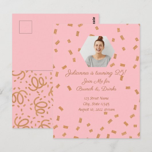 Gouden Glitter Verjaardagsfeest Briefkaart (Voorkant / Achterkant)