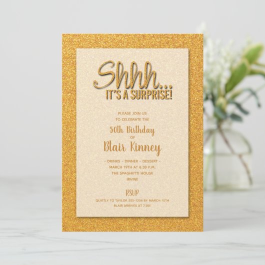 Gouden Glitter VERRASSING Verjaardag Kaart (Staand voorkant)