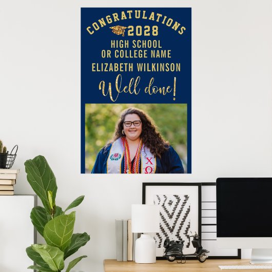 Gouden Glitter Vet Script Aangepaste Foto Afstuder Poster (Thuiskantoor)