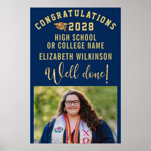 Gouden Glitter Vet Script Aangepaste Foto Afstuder Poster (Voorkant)