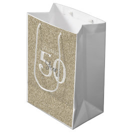 Gouden Glitter VIERT 50 JAAR Elegante Chic Medium Cadeauzakje