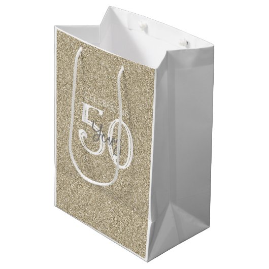 Gouden Glitter VIERT 50 JAAR Elegante Chic Medium Cadeauzakje (Voorkant Gekanteld)