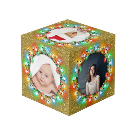 Gouden Glitter Vijf foto Kerstmis vakantie Afbeeld Kubus (Achter hoekig)