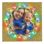 Gouden Glitter Vijf foto Kerstmis vakantie Afbeeld Kubus (Voorkant)