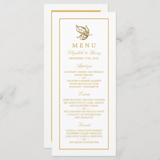  gouden glitter vlinder bruiloft menu (Voorkant / Achterkant)