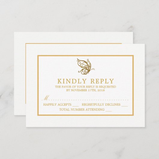  gouden glitter vlinder bruiloft RSVP (Voorkant / Achterkant)