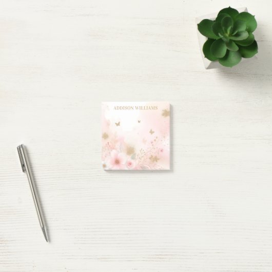 Gouden Glitter Vlinder Roze Bloemen Gepersonalisee Post-it® Notes (Kantoor)