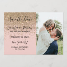 Gouden Glitter Vonken Blush Roze Save the Dates