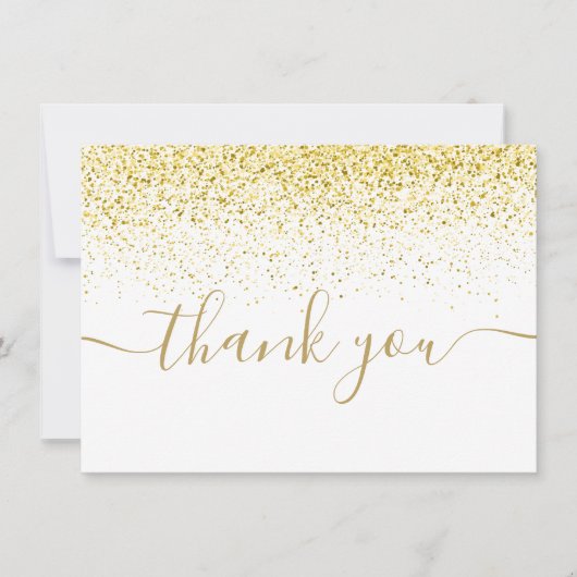 Gouden Glitter Vonken Moderne Elegante Script Bedankkaart (Voorkant)