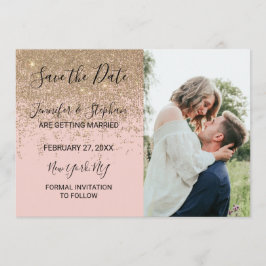 Gouden Glitter Vonken Roze Save the Date Kaart