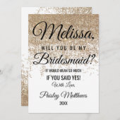 Gouden Glitter Vonken Witte Bruidsmeisje Kaart (Voorkant / Achterkant)