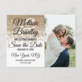 Gouden Glitter Vonken Witte Save the Date Aankondigingskaart