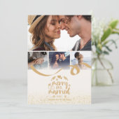 Gouden Glitter Vrolijk en Getrouwd 4 Foto Feestdagenkaart (Staand voorkant)