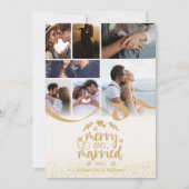 Gouden Glitter Vrolijk en Getrouwd 7 Foto Feestdagenkaart (Voorkant)