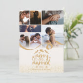Gouden Glitter Vrolijk en Getrouwd 7 Foto Feestdagenkaart (Staand voorkant)