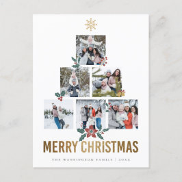 Gouden Glitter Vrolijk Kerstfeest 6 Familiefoto's Feestdagenkaart