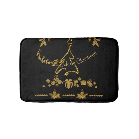 Gouden Glitter Vrolijk Kerstfeest, Kerstman Badmat (Voorkant)