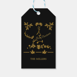 Gouden Glitter Vrolijk Kerstfeest, Kerstman Cadeaulabel