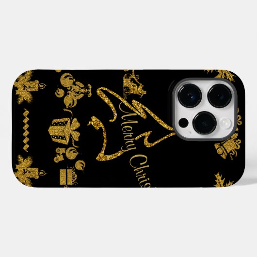 Gouden Glitter Vrolijk Kerstfeest, Kerstman Case-Mate iPhone Case (Achterkant (horizontaal))