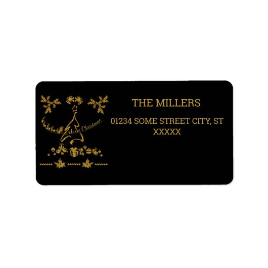 Gouden Glitter Vrolijk Kerstfeest, Kerstman Etiket (Voorkant)