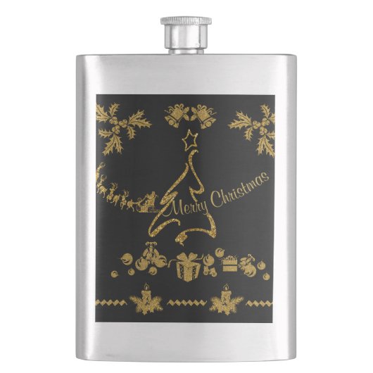 Gouden Glitter Vrolijk Kerstfeest, Kerstman Flacon (Voorkant)
