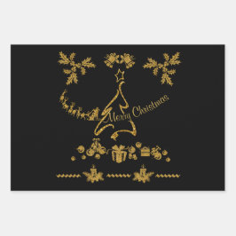 Gouden Glitter Vrolijk Kerstfeest, Kerstman Inpakpapier Vel